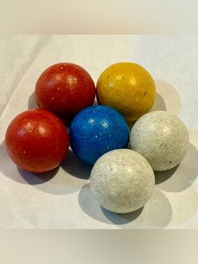 Vintage clay marbles red white blue yellow